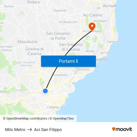 Milo Metro to Aci San Filippo map