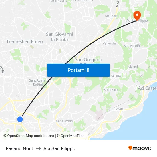 Fasano Nord to Aci San Filippo map
