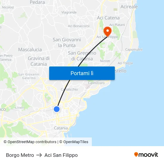 Borgo Metro to Aci San Filippo map