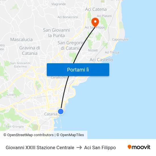 Giovanni XXIII Stazione Centrale to Aci San Filippo map