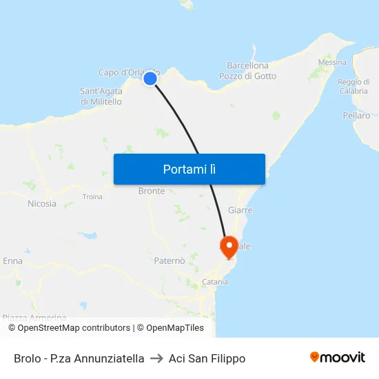 Brolo - P.za Annunziatella to Aci San Filippo map