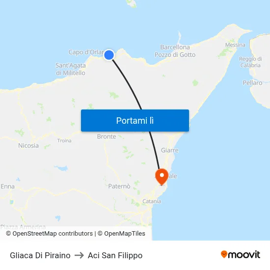 Gliaca Di Piraino to Aci San Filippo map