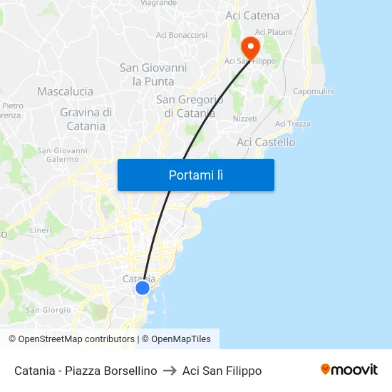 Catania - Piazza Borsellino to Aci San Filippo map