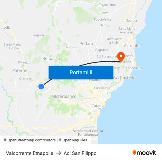 Valcorrente Etnapolis to Aci San Filippo map