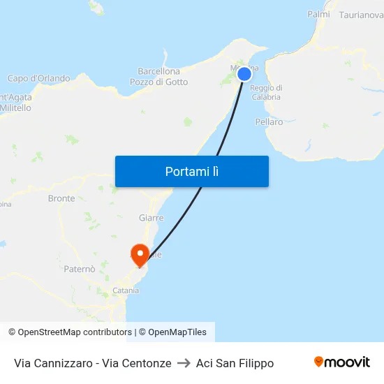 Via Cannizzaro - Via Centonze to Aci San Filippo map