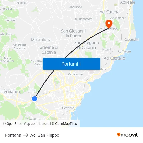Fontana to Aci San Filippo map