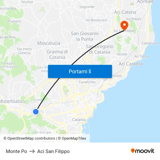 Monte Po to Aci San Filippo map