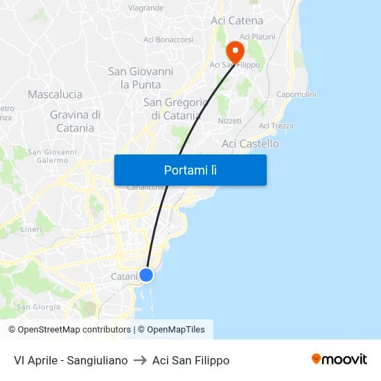 VI Aprile - Sangiuliano to Aci San Filippo map