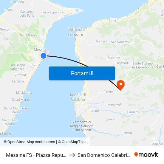Messina FS - Piazza Repubblica to San Domenico Calabria Italy map