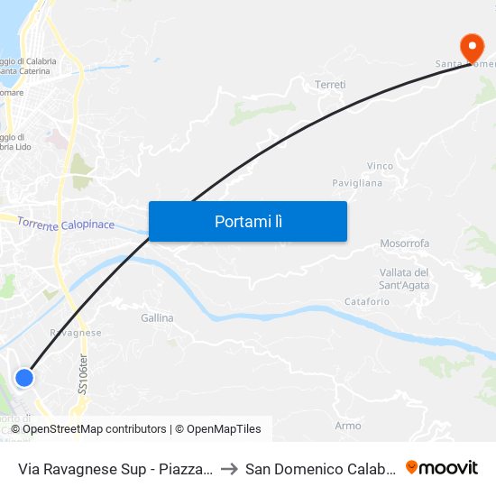 Via Ravagnese Sup - Piazza Fontana to San Domenico Calabria Italy map