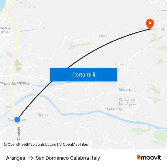 Arangea to San Domenico Calabria Italy map