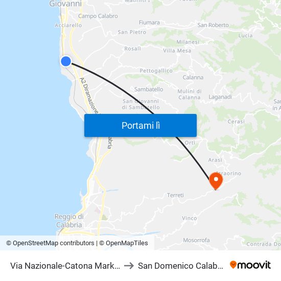 Via Nazionale-Catona Market (N/S) to San Domenico Calabria Italy map