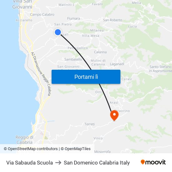 Via Sabauda  Scuola to San Domenico Calabria Italy map