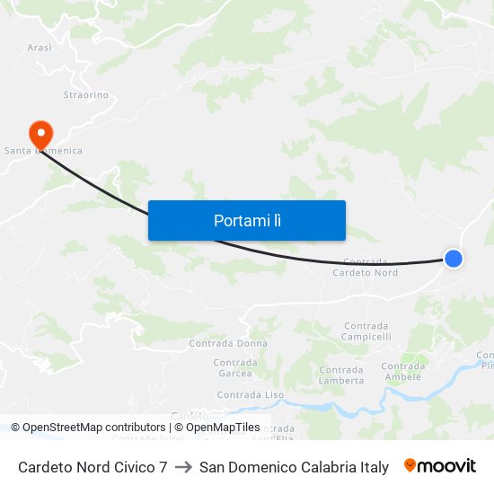 Cardeto Nord Civico 7 to San Domenico Calabria Italy map
