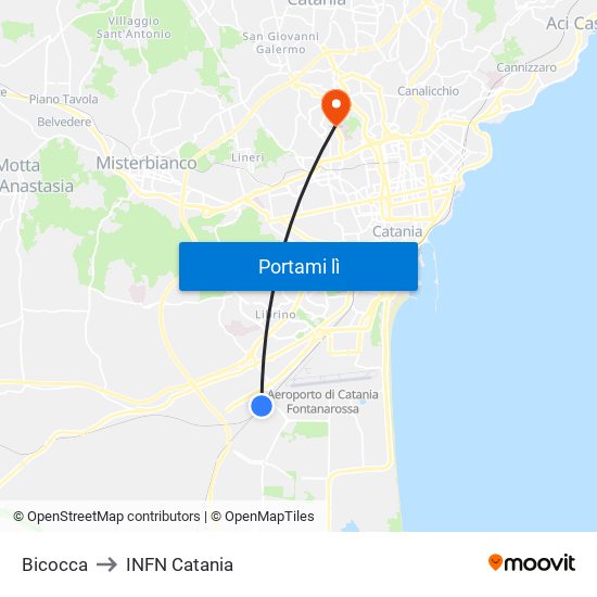 Bicocca to INFN Catania map