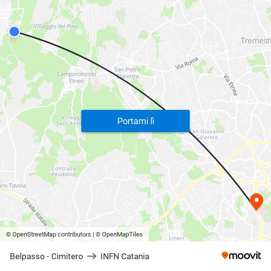 Belpasso - Cimitero to INFN Catania map