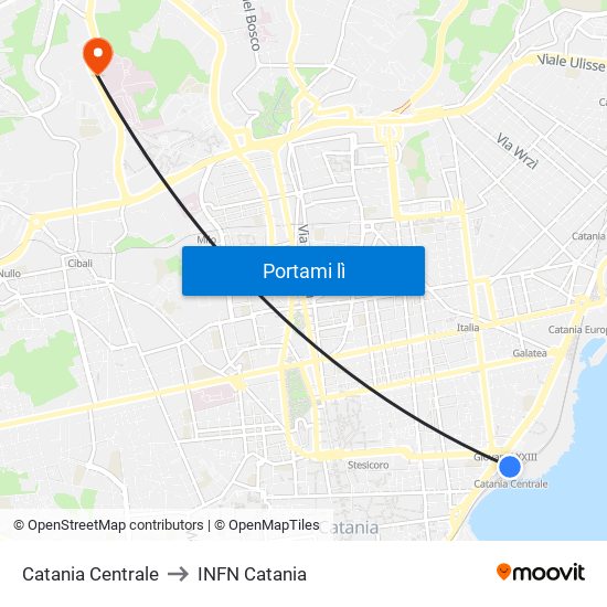 Catania Centrale to INFN Catania map