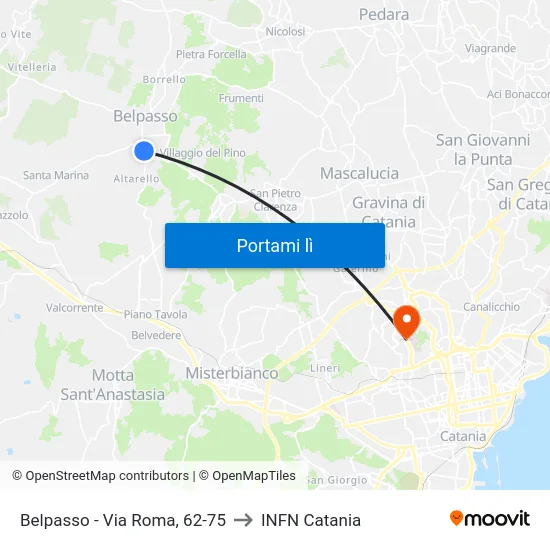 Belpasso - Via Roma, 62-75 to INFN Catania map