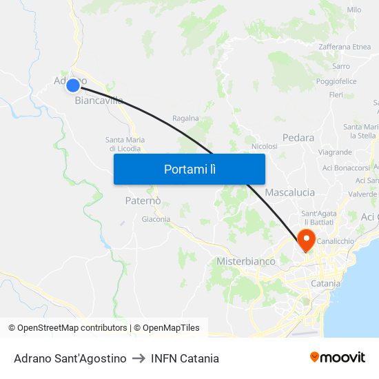 Fce Adrano Sant'Agostino to INFN Catania map