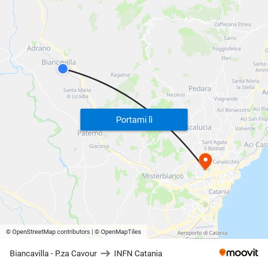 Biancavilla - P.za Cavour to INFN Catania map