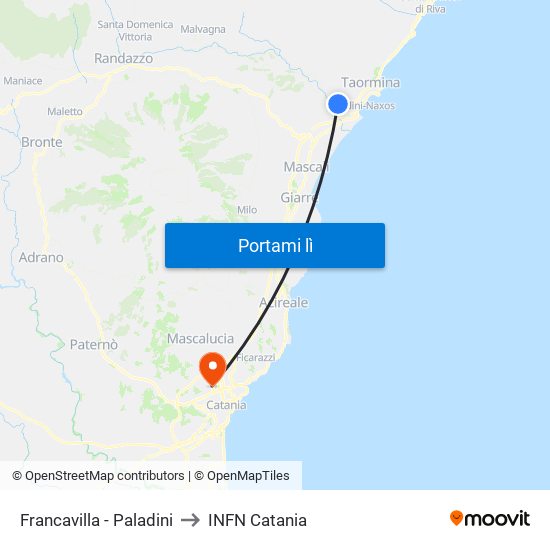 Francavilla - Paladini to INFN Catania map