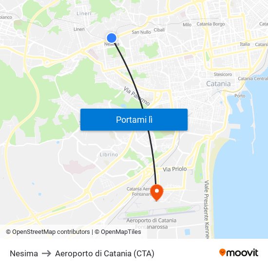 Nesima to Aeroporto di Catania (CTA) map