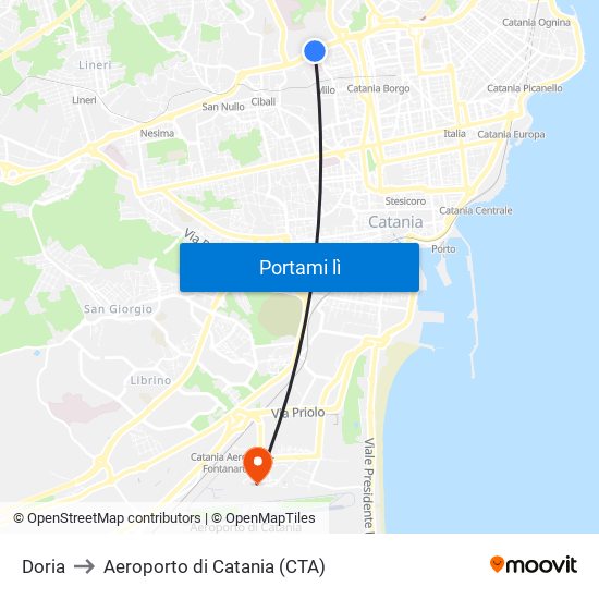 Doria to Aeroporto di Catania (CTA) map