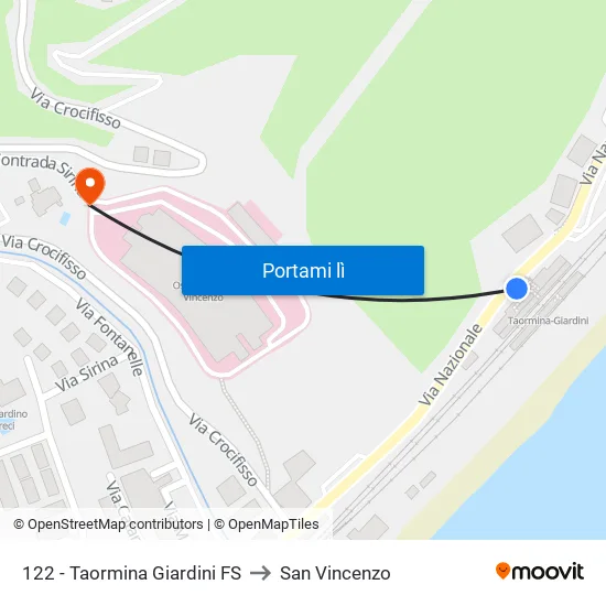 Taormina Giardini FS to San Vincenzo map
