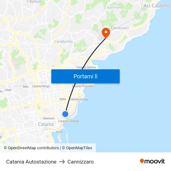 Catania Autostazione to Cannizzaro map
