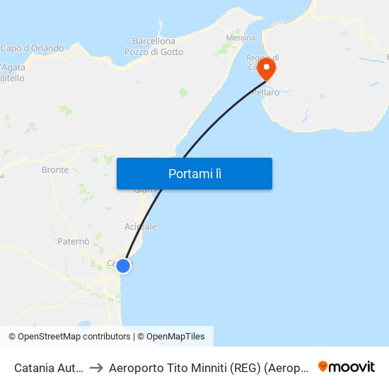 Catania Autostazione to Aeroporto Tito Minniti (REG) (Aeroporto di Reggio di Calabria) map