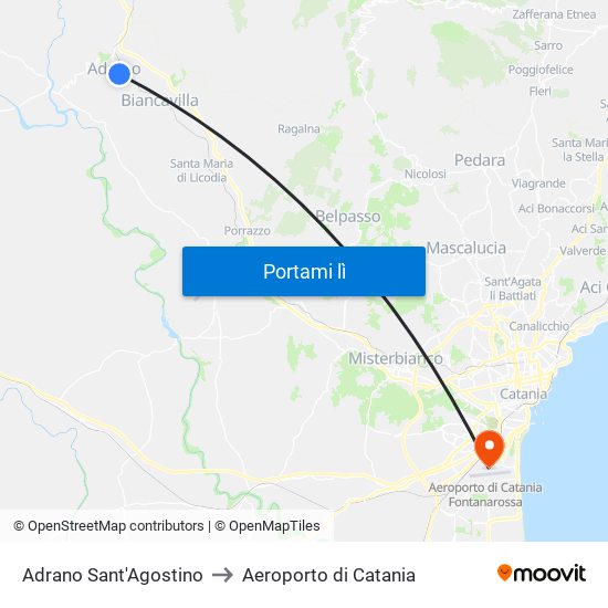 Fce Adrano Sant'Agostino to Aeroporto di Catania map