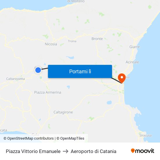 Piazza Vittorio Emanuele to Aeroporto di Catania map