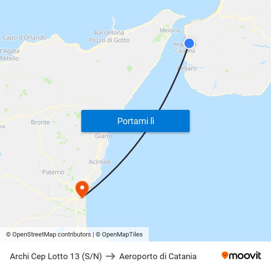 Archi Cep  Lotto 13 (S/N) to Aeroporto di Catania map