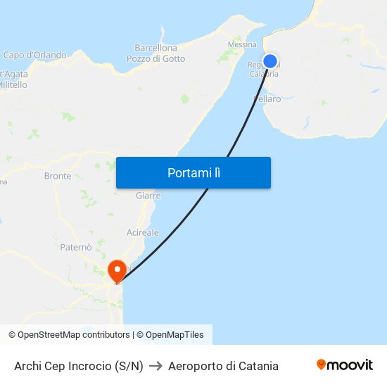 Archi Cep  Incrocio (S/N) to Aeroporto di Catania map