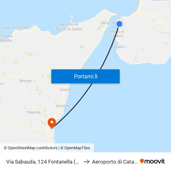 Via Sabauda, 124  Fontanella (S/N) to Aeroporto di Catania map