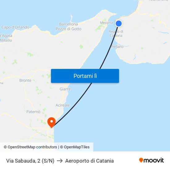 Via Sabauda, 2  (S/N) to Aeroporto di Catania map