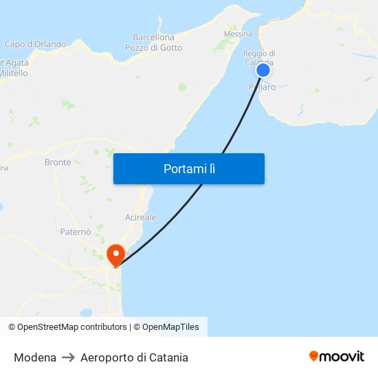 Modena to Aeroporto di Catania map