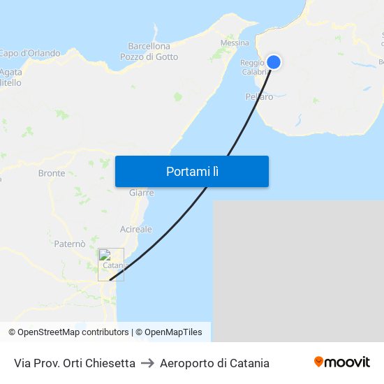 Via Prov. Orti  Chiesetta to Aeroporto di Catania map