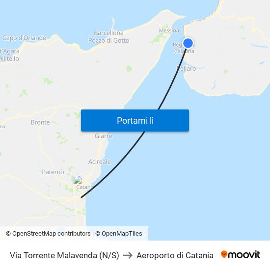 Via Torrente Malavenda  (N/S) to Aeroporto di Catania map