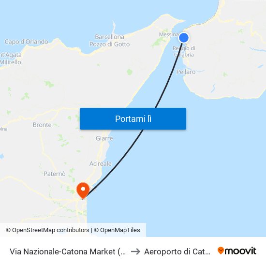 Via Nazionale-Catona Market (N/S) to Aeroporto di Catania map