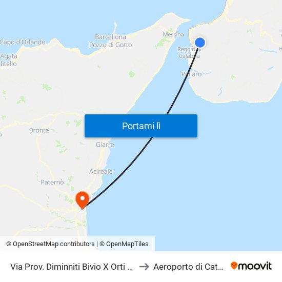 Via Prov. Diminniti  Bivio X Orti (N/S) to Aeroporto di Catania map