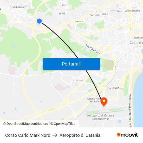 Corso Carlo Marx Nord to Aeroporto di Catania map