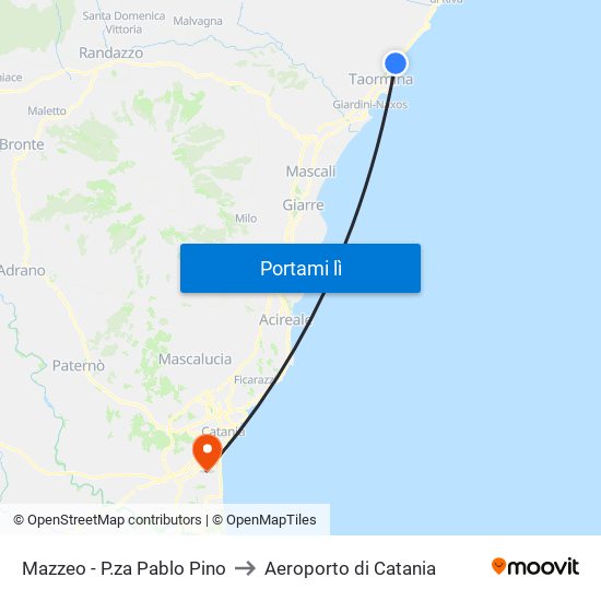 Mazzeo - P.za Pablo Pino to Aeroporto di Catania map