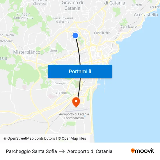Parcheggio Santa Sofia to Aeroporto di Catania map