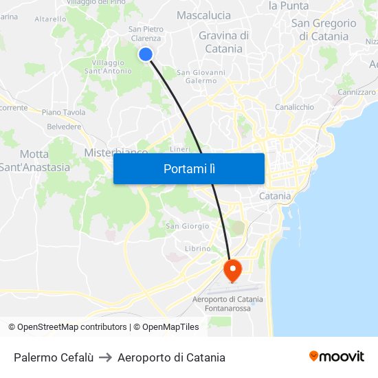 Palermo Cefalù to Aeroporto di Catania map