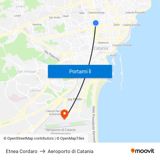 Etnea Cordaro to Aeroporto di Catania map