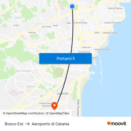 Bosco Est to Aeroporto di Catania map