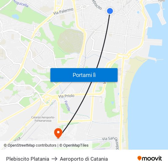 Plebiscito Platania to Aeroporto di Catania map