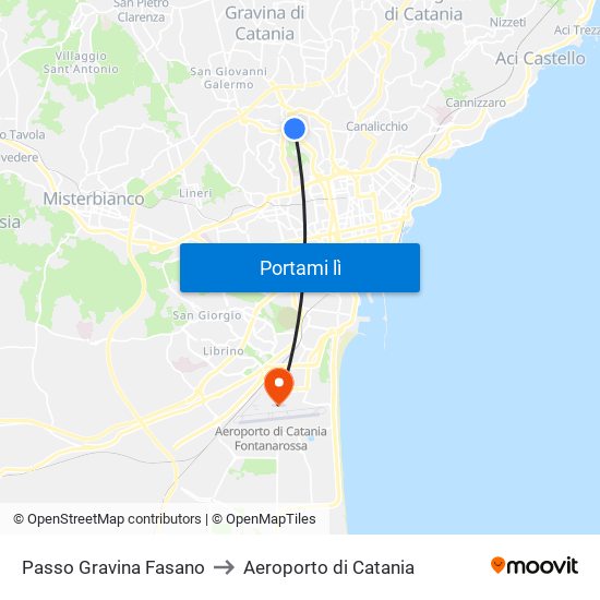Passo Gravina Fasano to Aeroporto di Catania map