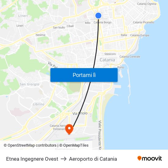 Etnea Ingegnere Ovest to Aeroporto di Catania map